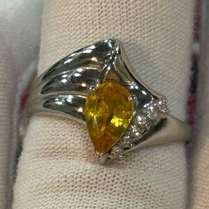 NWT PLATINUM Natural Vivid Yellow Sapphire & Diamond Ring  AIGL  APPRAISAL $3285